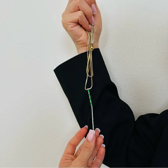 New Emerald Green Gold Minimalist Necklace with Bar Pendant - Picture 6 of 6